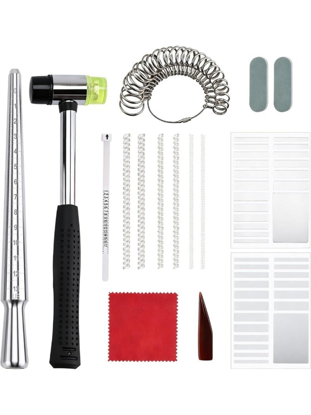 Ring Sizer Tool Set - Adjustable Mandrel & 6 Size Adjusters for Loose Rings